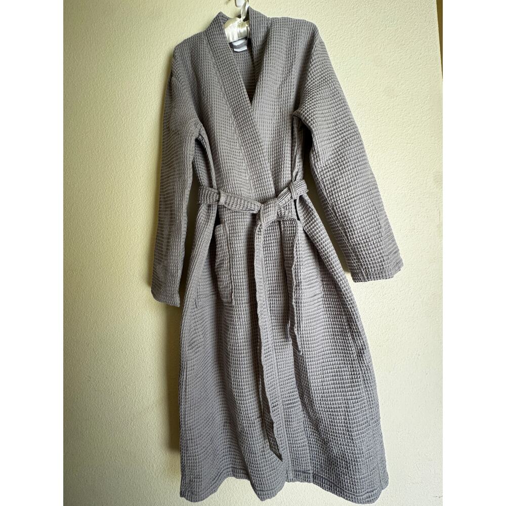 Quince Unisex Organic Turkish Waffle Robe Grey Large
